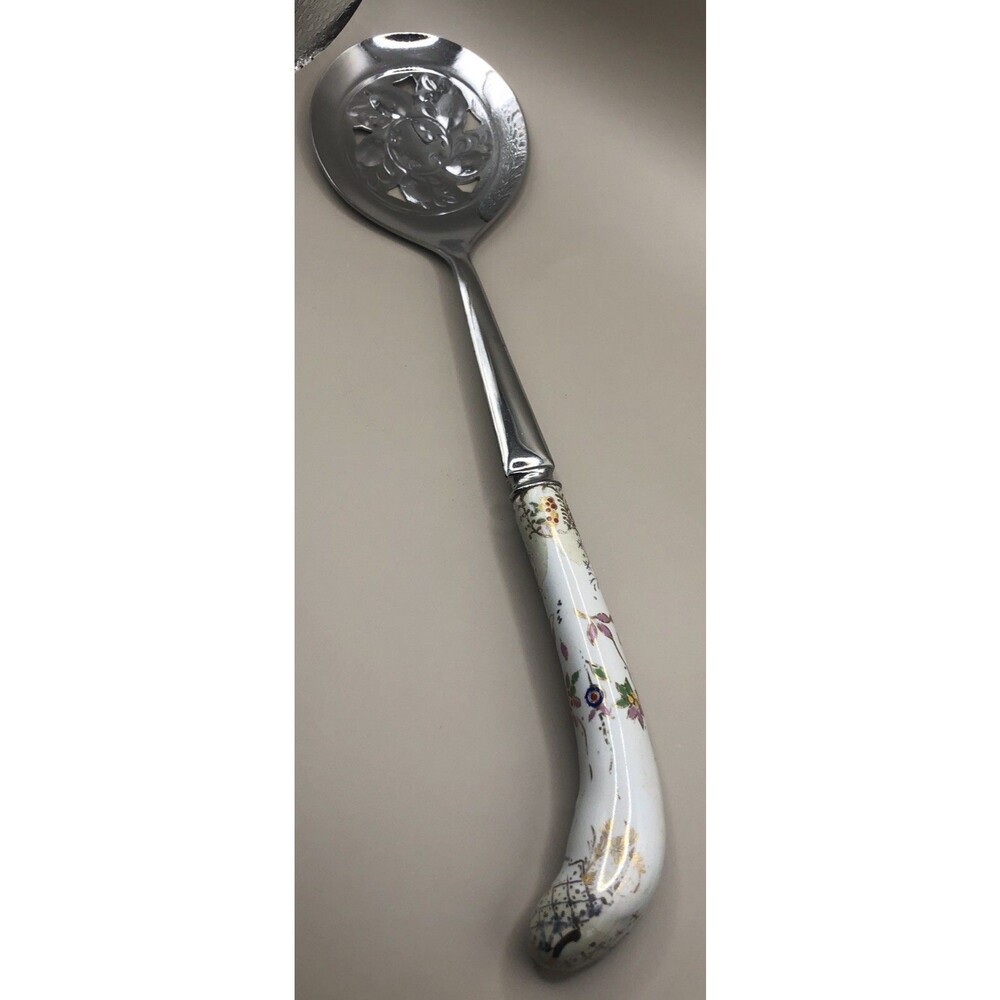 Prill Sheffield England Stainless Steel Porcelain Handle Vegetable Spoon 10”